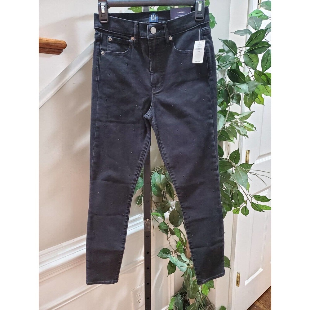 Gap Denim Black Cotton High Rise Zippered‎ Skinny Fit Jeans Pant Size 2/26